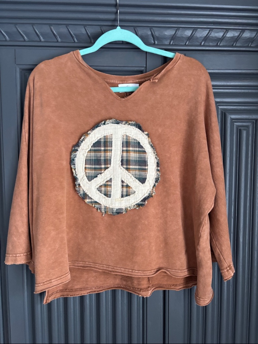 Rust Brown Peace Sign Pullover Top
